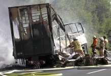 Tour bus bursts into flames after collision in Germany; 18 killed
