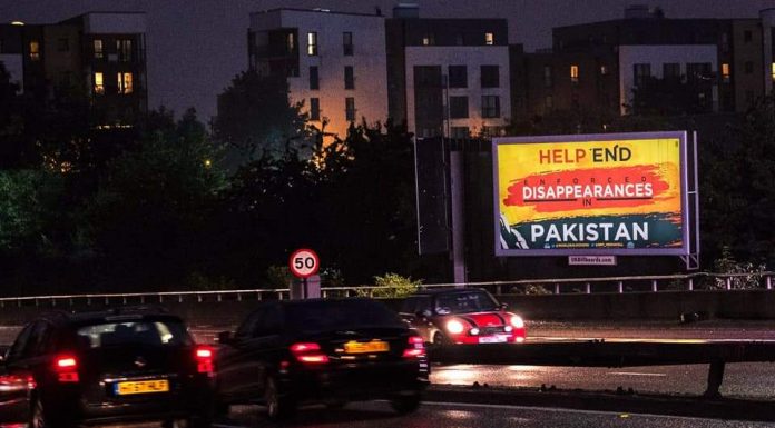 Roadside billboards appear in London to highlight enforced disappearances in Pakistan