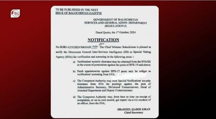 Balochistan Government Grants ISI Authority to Vet Civil Service Appointments
