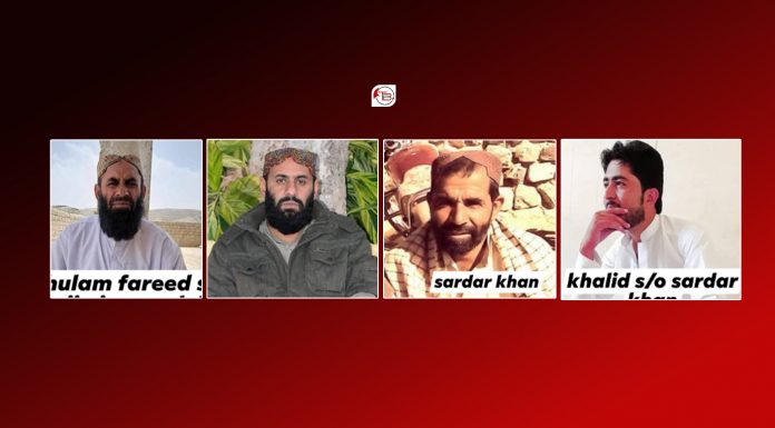 Four Individuals Allegedly Forcibly Disappeared in Barkhan, Families Demand Recovery