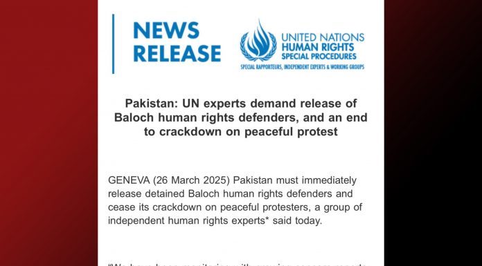 UN Human Rights Experts Demand Release of Detained Baloch Rights Activists