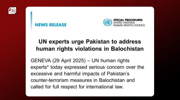 UN experts urge Pakistan to end rights violations in Balochistan