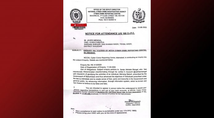 Case Filed Against Sardar Akhtar Mengal, Ailing Wife and Family Over Post Supporting Dr Mahrang Baloch