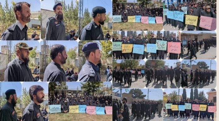 Levies Personnel Stage Protest in Kalat Against Merger with Police